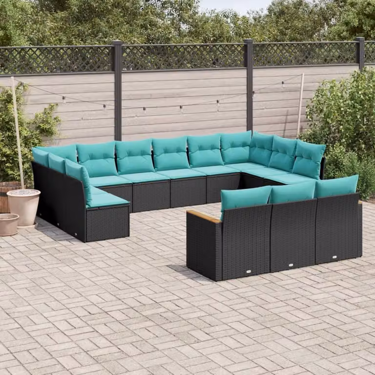 Maison Exclusive - Set da giardino 13 pezzi con cuscini, polyrattan nero