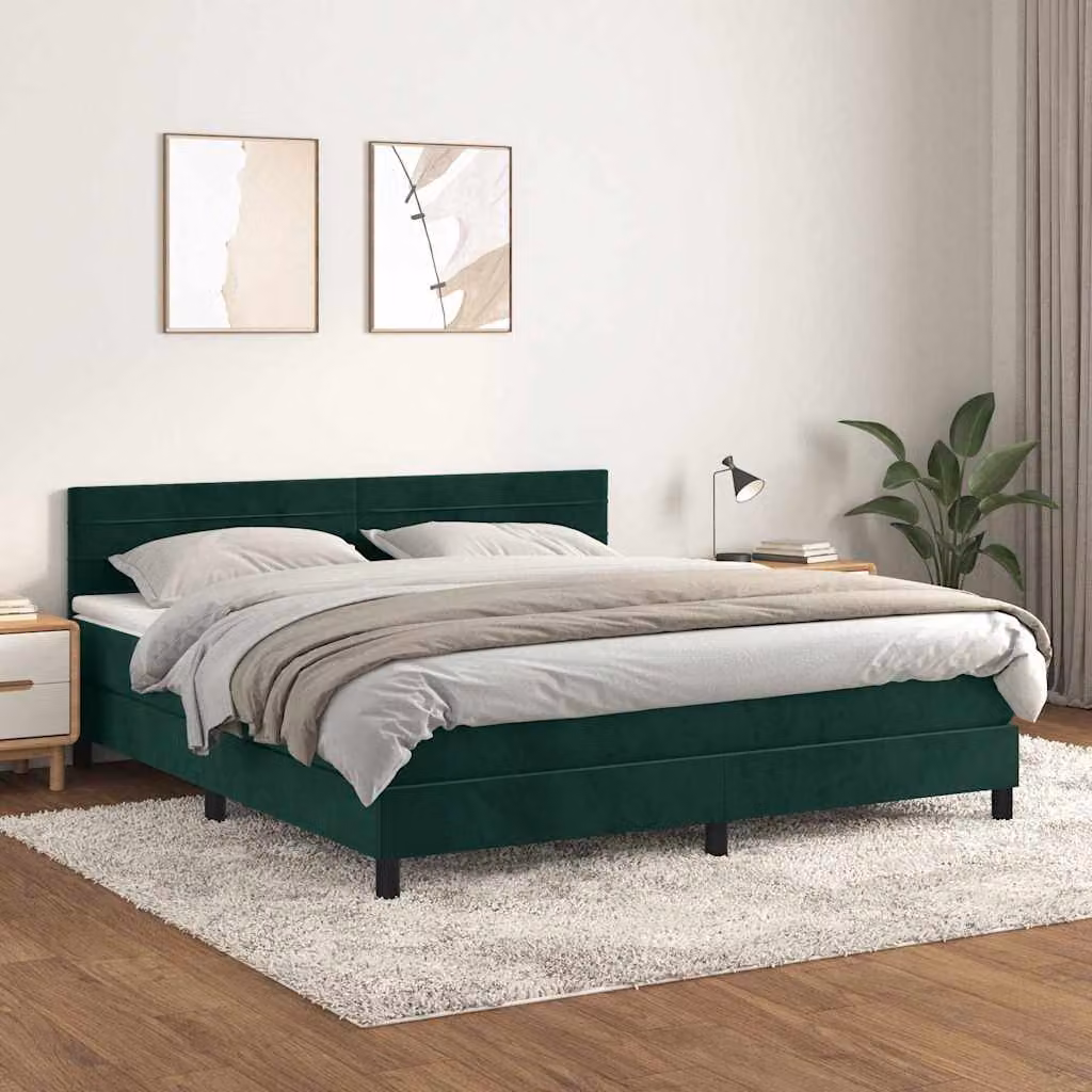 vidaXL Giroletto a Molle Ibrido con Materasso in Velluto Verde Scuro L/P: 160 x 200 cm