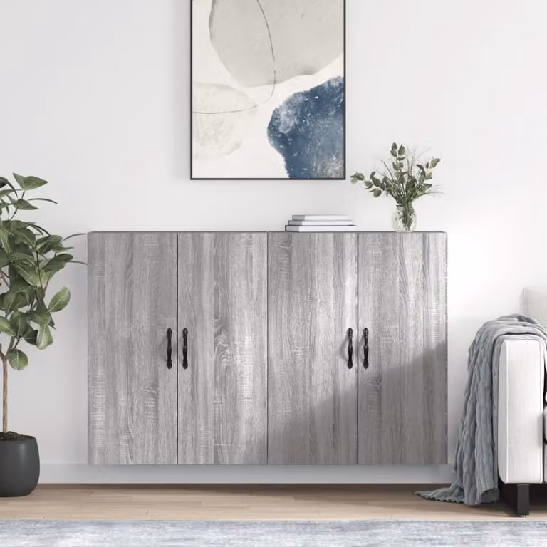 Set di 2 armadietti a parete vidaXL moderni in legno e metallo, colore grigio opaco
