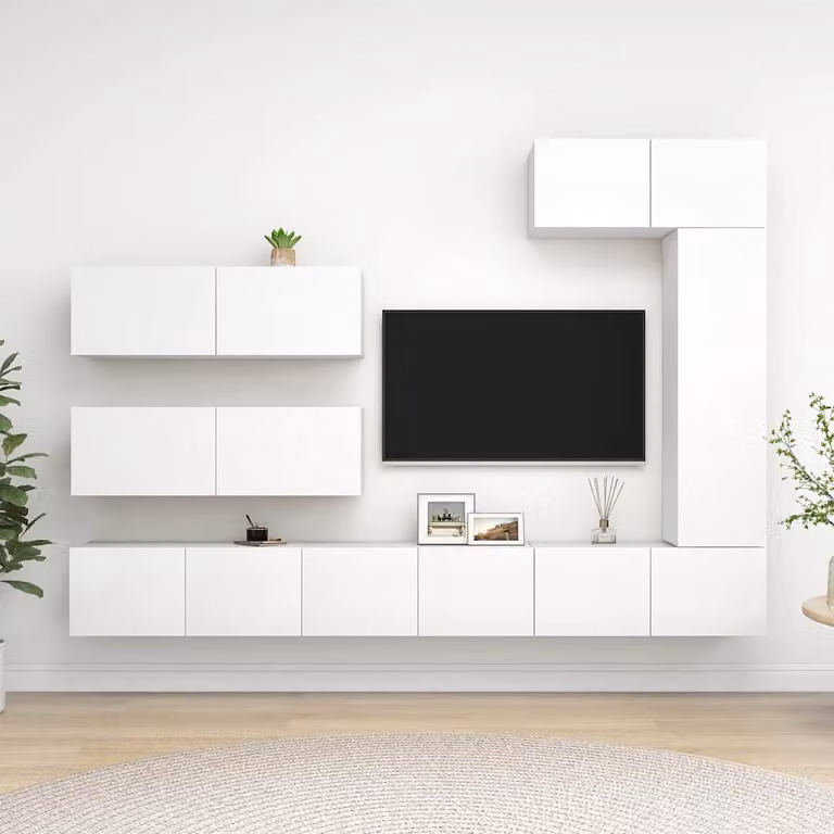Set di mobili porta TV moderno vidaXL in 7 pezzi bianco in legno e MDF per il tuo soggiorno