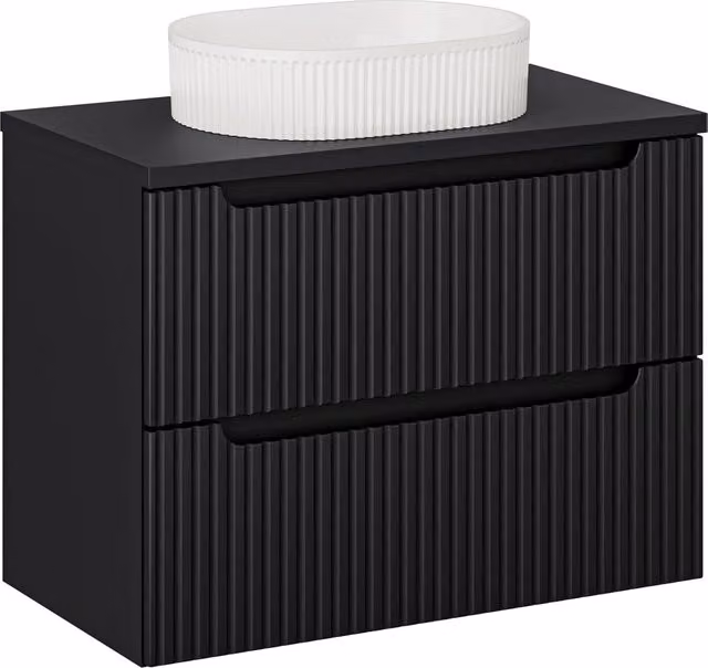 Set mobili bagno Beyond Nova Black con piano e lavabo da appoggio, modello moderno sospeso con ante e cassetti, L: 80 cm, P: 40 cm