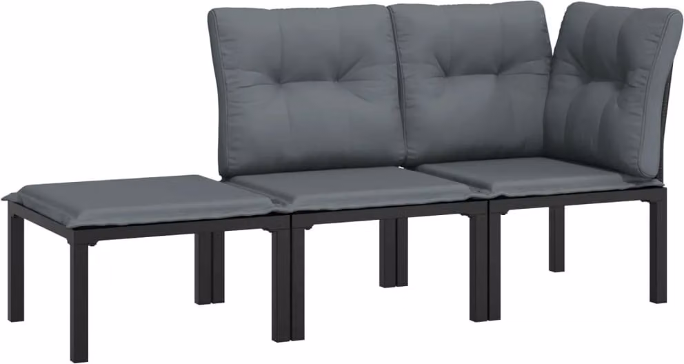 Set Salotto da Giardino 3 pz Nero e Grigio in Polyrattan