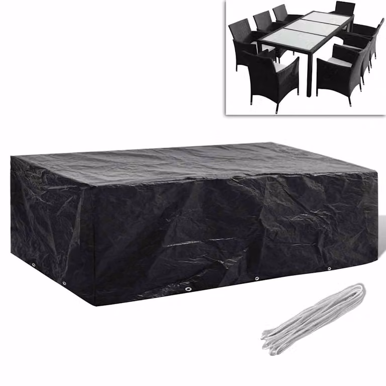 Copertura per mobili da giardino vidaXL con 8 occhielli, colore nero, L 300 x P 140 x H 90 cm