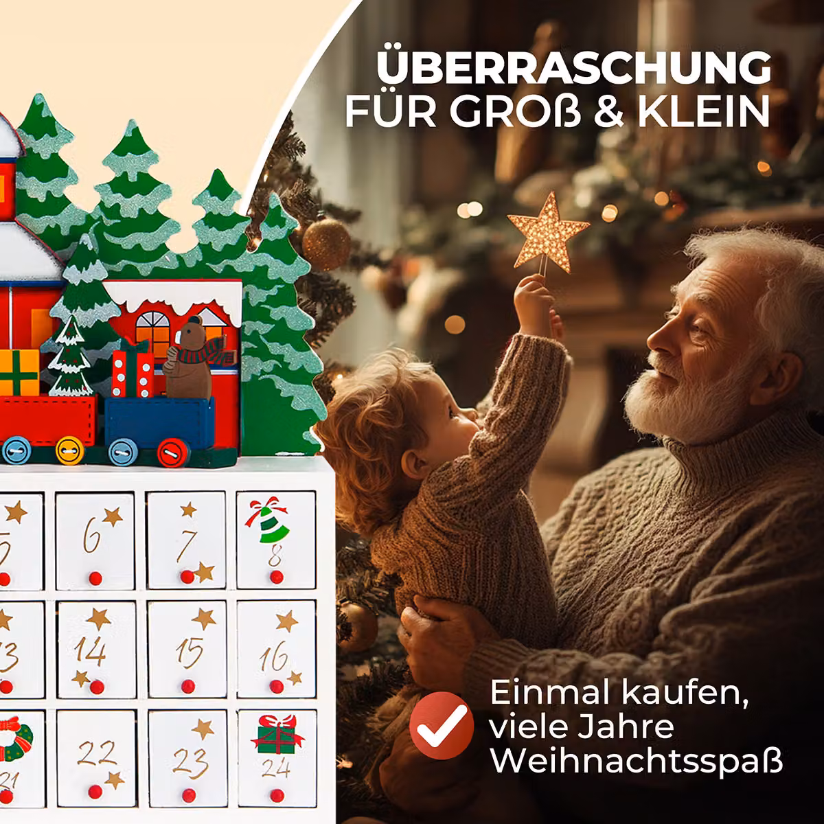 Calendario dell'avvento Spielwerk in legno con paesaggio innevato multicolore da riempire – 3