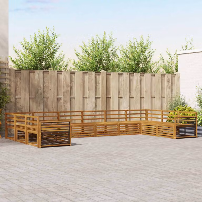 Set di divani da giardino vidaXL a forma di L in legno di acacia massello marrone con cuscini inclusi