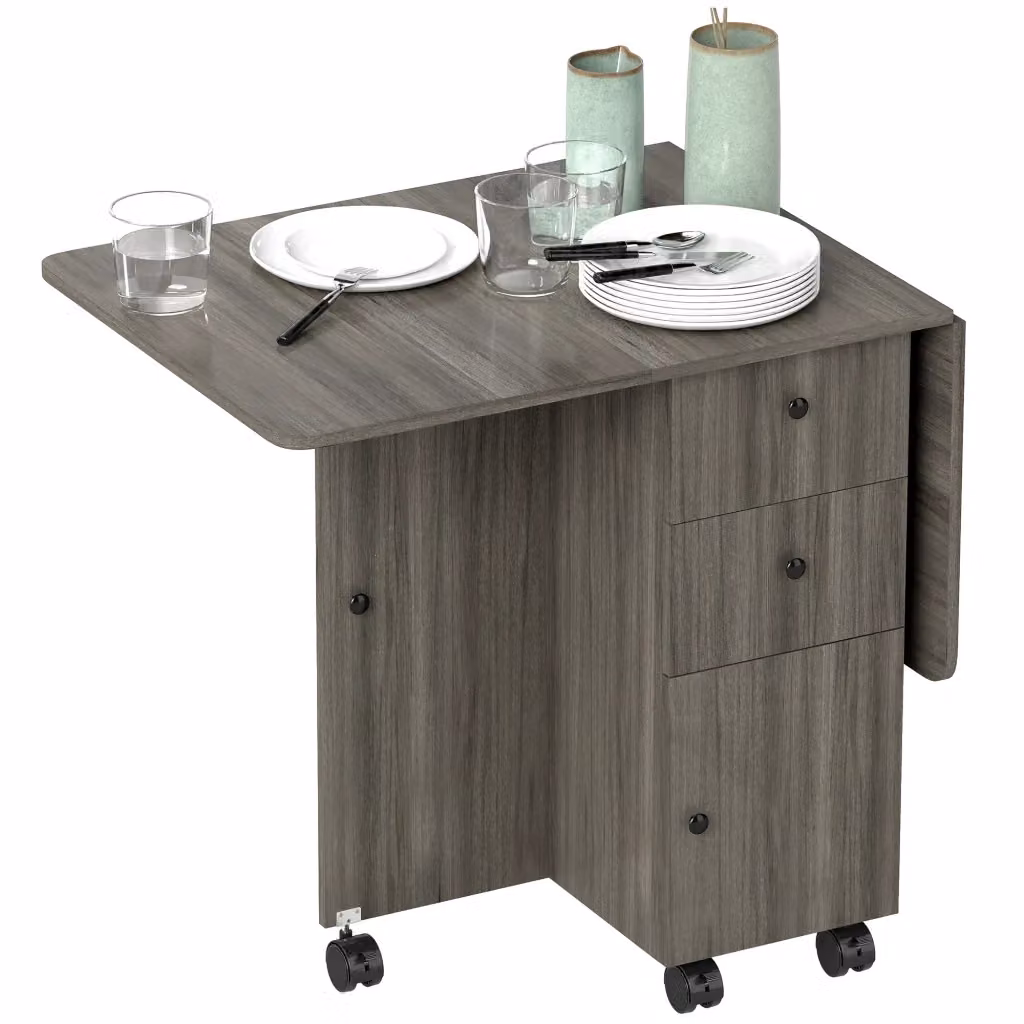 Tavolo da cucina pieghevole ed estensibile Zephmum grigio con cassetti e anta – 2