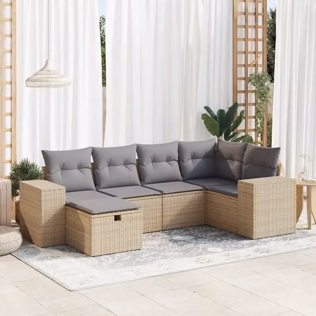 Set Divano da Giardino a L vidaXL in Polyrattan con Cuscini Beige e Grigio per Terrazza e Balcone