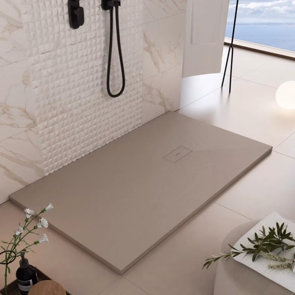 Piatto doccia rettangolare Olimpo Docce in marmoresina beige effetto pietra cemento, L: 90 cm, P: 70 cm – 2