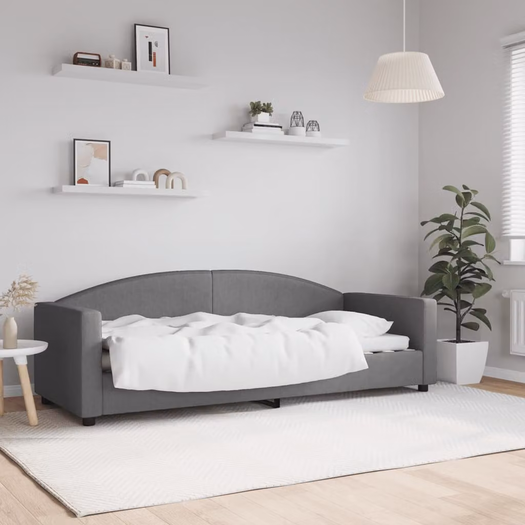 Letto da giorno vidaXL in tessuto grigio con struttura in legno e metallo L 200 cm x P 80 cm x H 75 cm