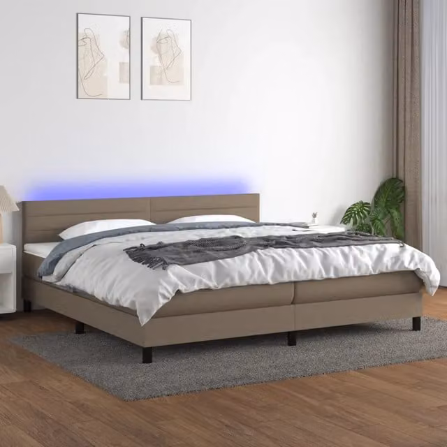 Letto a molle con illuminazione LED e porta USB vidaXL in tessuto beige e legno, L/P/H: 200 x 200 x 31 cm – 1