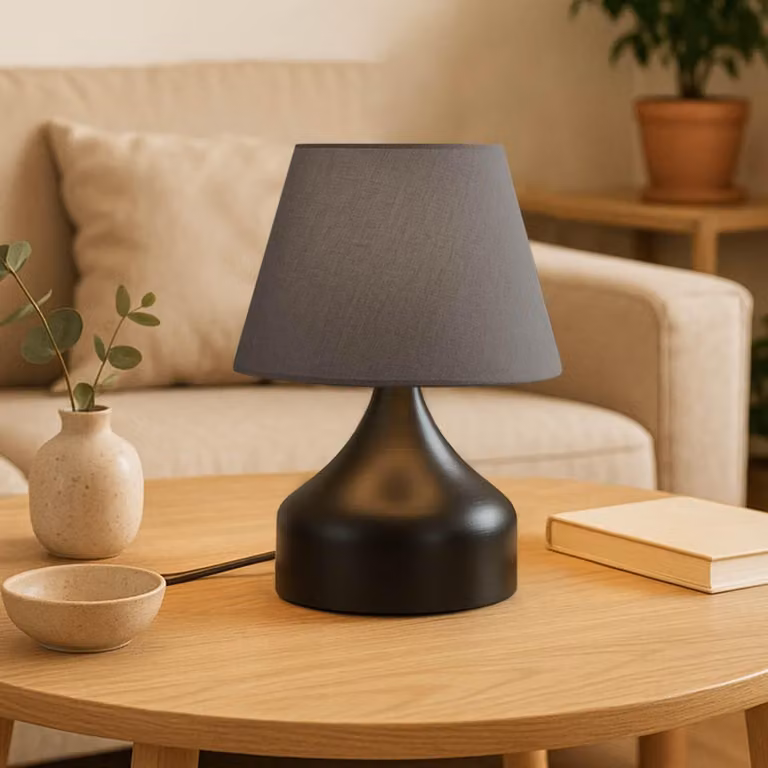 Opviq, lampada da tavolo di alta qualità interamente in metallo, antracite, altezza 32 cm, cavo da 150 cm, paralume 22 x 14 cm, attacco E27 max. 40 W | Design elegante per ogni casa.