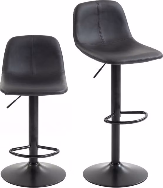 Set di 2 Sgabelli da Bar Xylo Regolabili con Schienale e Poggiapiedi, Girevoli 360°, Colore Nero