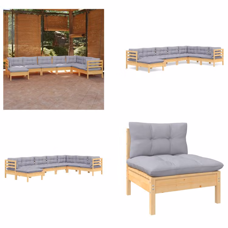 vidaXL Set salotto da giardino 8 pezzi con cuscini grigi in pino massiccio - Set salotto da giardino - Set salotto da giardino - Set mobili da giardino - Set mobili da giardino
