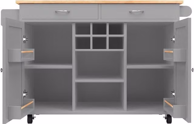 Isola da cucina moderna e tavolo da pranzo multifunzionale con spazio di stoccaggio, Grigio, L/P/H: 102 x 45 x 92 cm