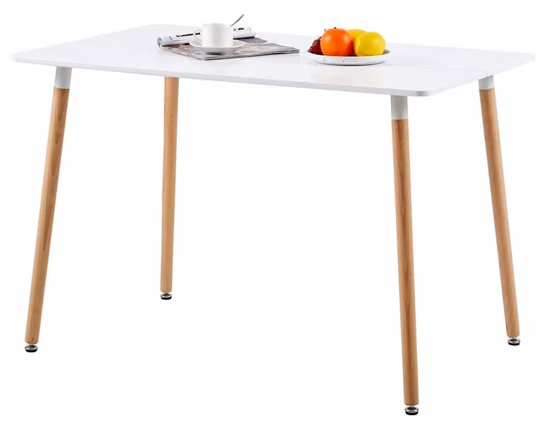 Tavolo da pranzo, dimensioni 110x70x73 cm, bianco, piano in MDF, gambe in legno di faggio, per 4-6 persone.