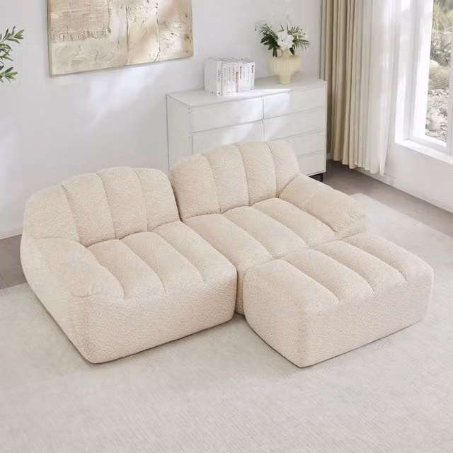 Divano Modulare 2 Posti con Ottoman, Chaise Longue ¨C Xylo ¨C Beige