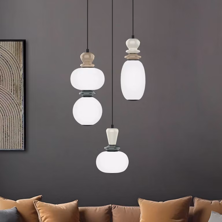 Viokef Lampada LED a sospensione Gemma, Ø 38 cm, colorata, vetro/ceramica, 3 luci. Gemma, Multicolore, Soggiorno / Sala da pranzo, Vetro