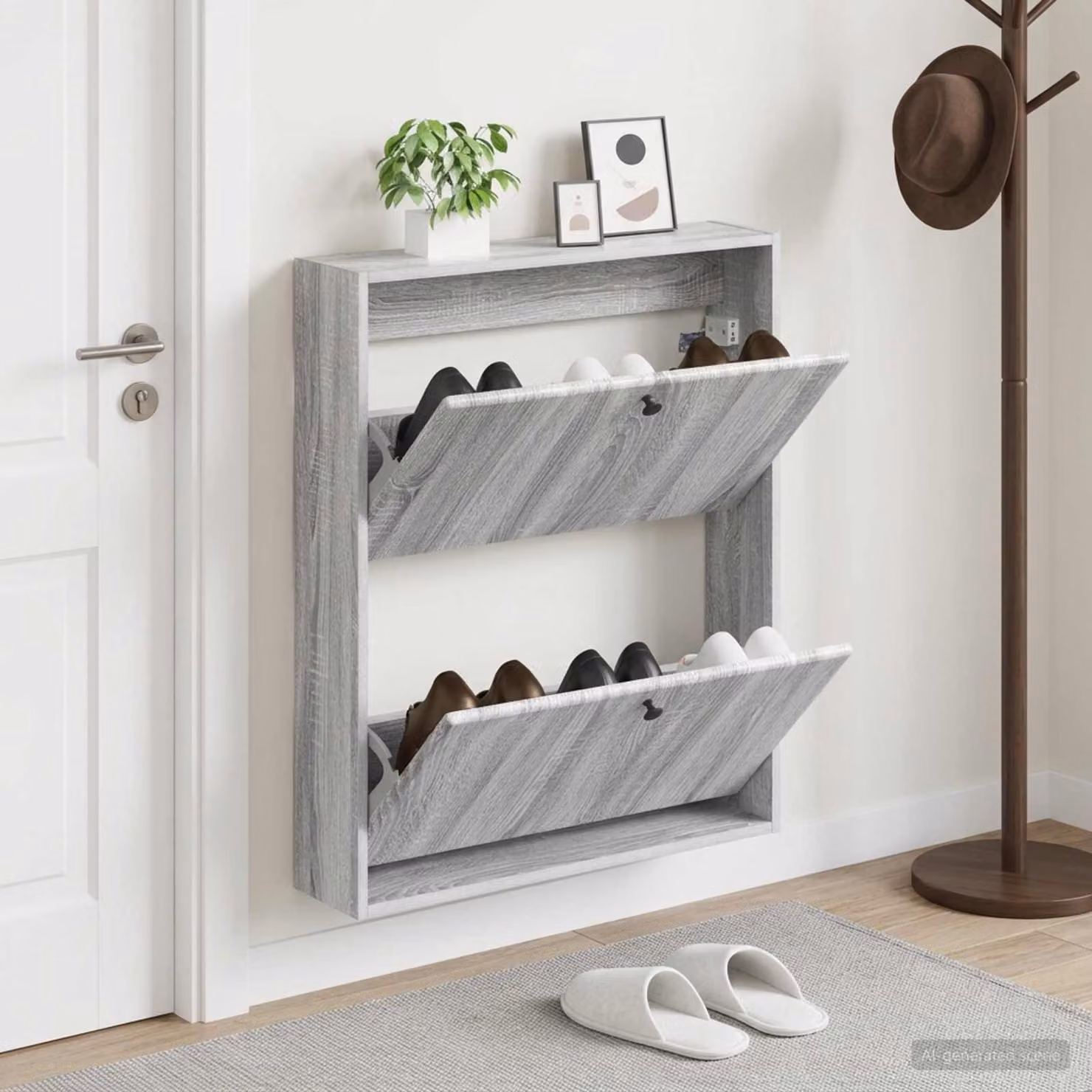 Mobiletto per scarpe da muro moderno vidaXL BREDA con scomparti basculanti, L/P/H: 71 x 17 x 86 cm, Grigio e Nero