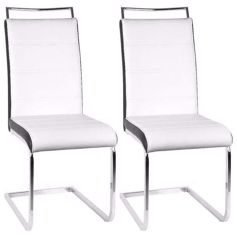 Set di 2 sedie da pranzo - Sedie da cucina a schienale libero - Design moderno - Rivestite in ecopelle - Struttura in metallo - Seduta imbottita - Senza braccioli - Colore: nero e bianco