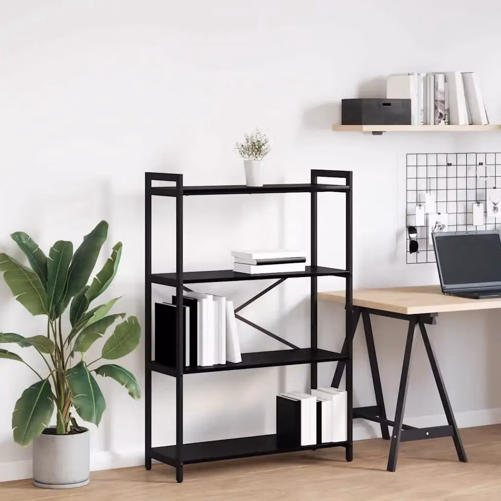 Libreria industrial vidaXL in MDF e metallo, colore nero e marrone, L 80 x P 30 x H 120 cm