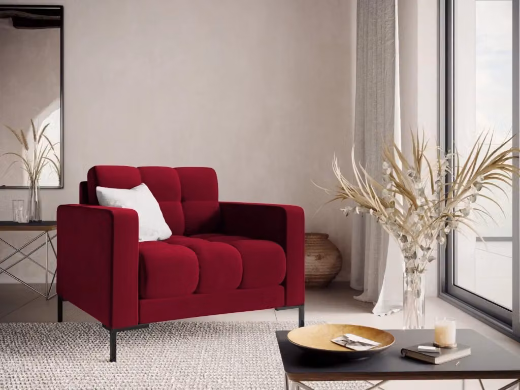 Poltrona Bali Cosmopolitan Design in velluto rosso con struttura in metallo nero e braccioli – 2