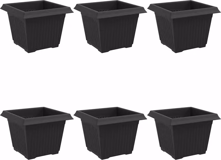 Vaso quadrato per fiori 6 pcs Nero 23 x 23 x 17,5 cm Plastica