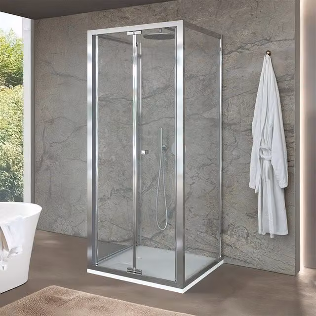 Box doccia Ted a forma U con doppia porta scorrevole e soffietto in vetro trasparente, L: 90 cm, P: 80 cm, H: 200 cm – 1