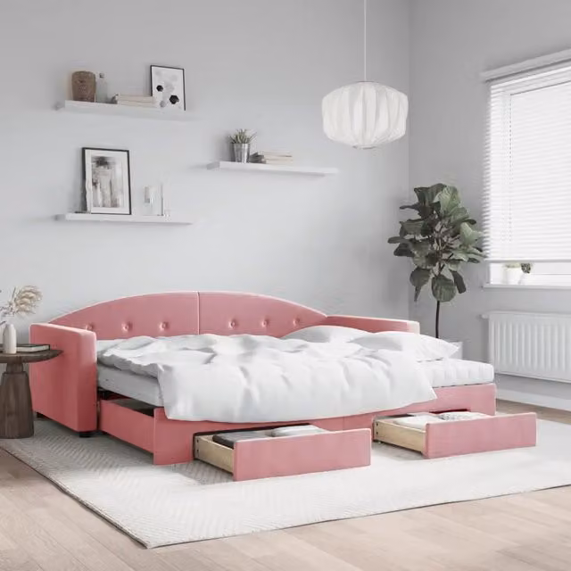 Divano Letto Estraibile con Cassetti in Velluto Rosa vidaXL L/P/H: 90 x 200 cm – 1