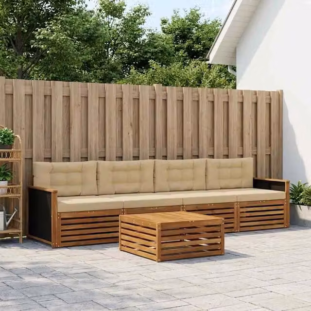 Set di divani da esterno 5 pz Naturale e Beige 3382986