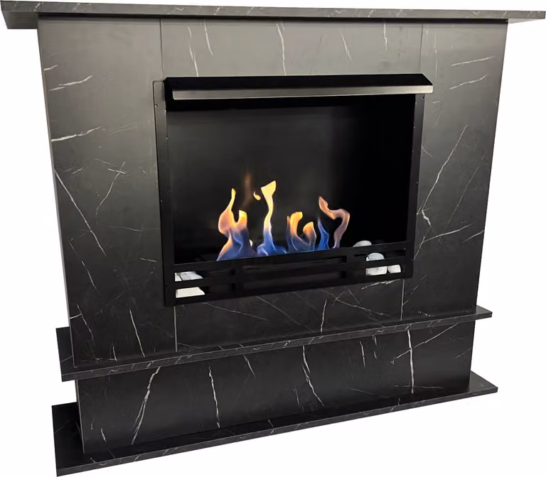 Caminetto a gel ed etanolo Toskana Deluxe antracite/nero marmorizzato con bruciatore a etanolo da 3L