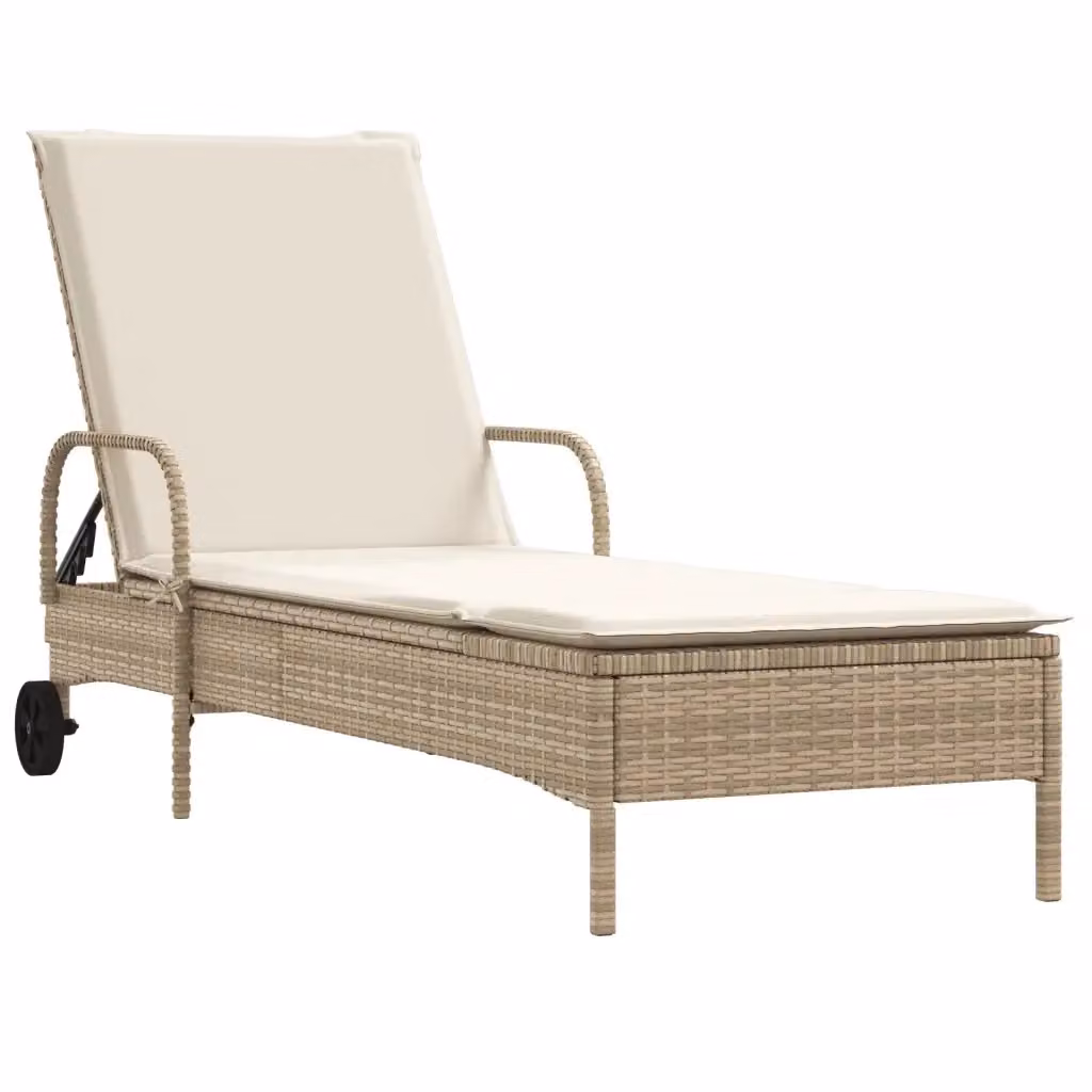 Lettino prendisole vidaXL in polyrattan beige con ruote e cuscino regolabile per giardino e terrazzo – 2