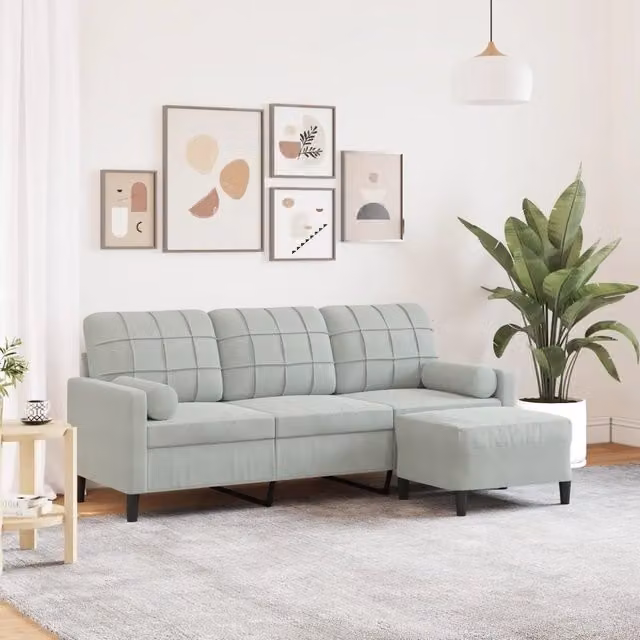 Divano a 3 posti con poggiapiedi vidaXL in velluto grigio con struttura in metallo L: 197 cm, P: 80 cm, H: 77 cm