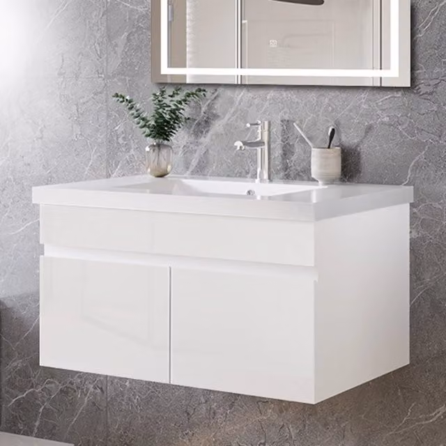 Mobile bagno sospeso con lavabo da incasso 79 cm,bianco, 2 ante.