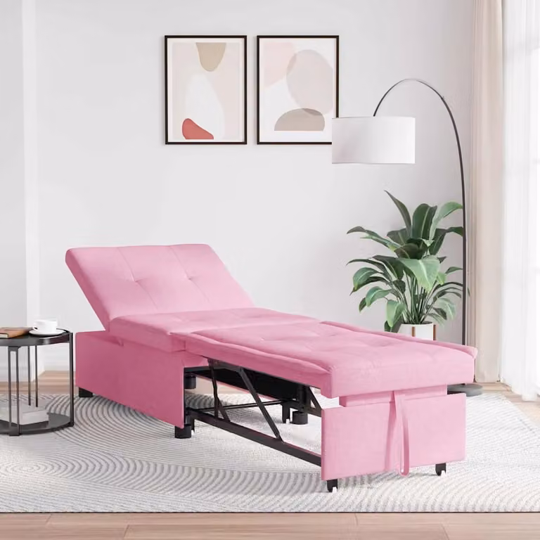 vidaXL Divano Letto Click Clack in Tessuto Rosa con Poggiatesta Regolabile L: 194 cm, P: 50 cm, H: 82 cm