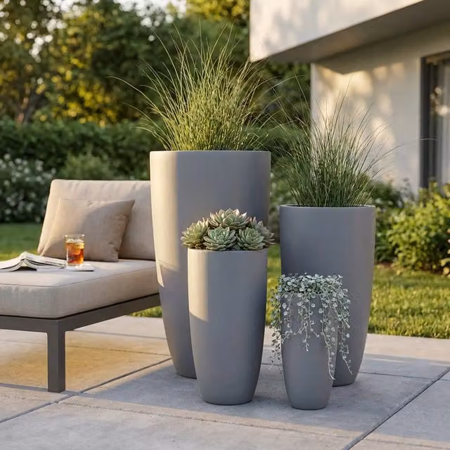 Set di 4 vasi da Giardino in Fibra di argilla cm 54x54x101 - DERRICK
