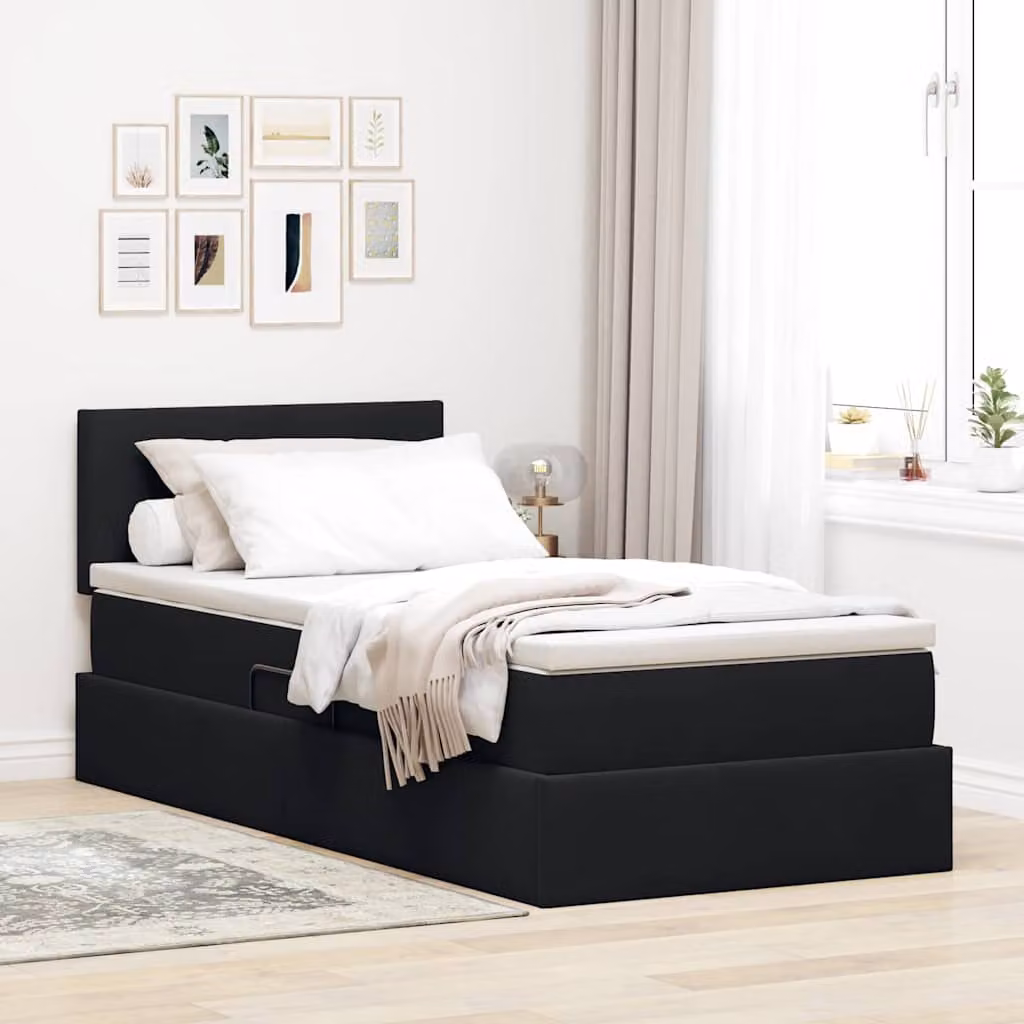 Letto con contenitore e testiera vidaXL in velluto nero L 90 cm x P 190 cm – 1