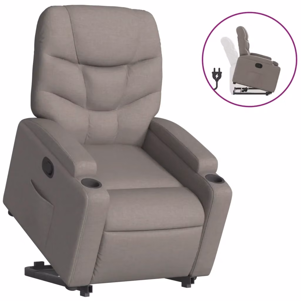 Poltrona Alzapersona Reclinabile vidaXL in Tessuto Beige e Grigio con Assistenza Elettrica per Senior – 2