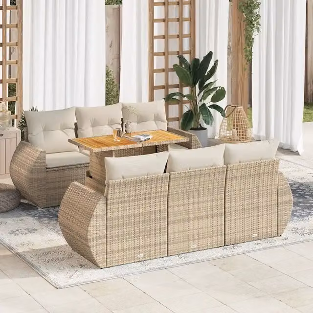 Set Divani da Giardino 7 pz con Cuscini Beige in Polyrattan 3327222