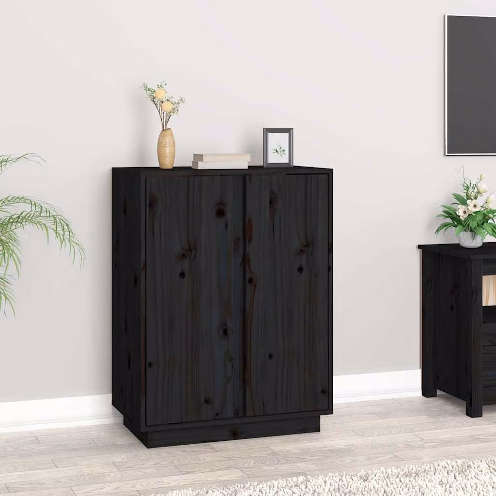 Credenza nera vidaXL in legno massello di pino L: 60 cm, P: 35 cm, H: 80 cm