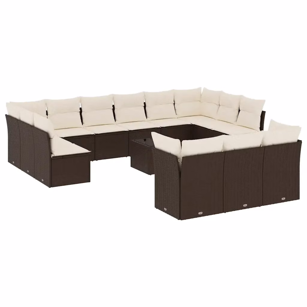 Set di Divani da Giardino VIDAXL a Forma di U in Polyrattan Marrone con 14 Pezzi e Cuscini Inclusi – 2
