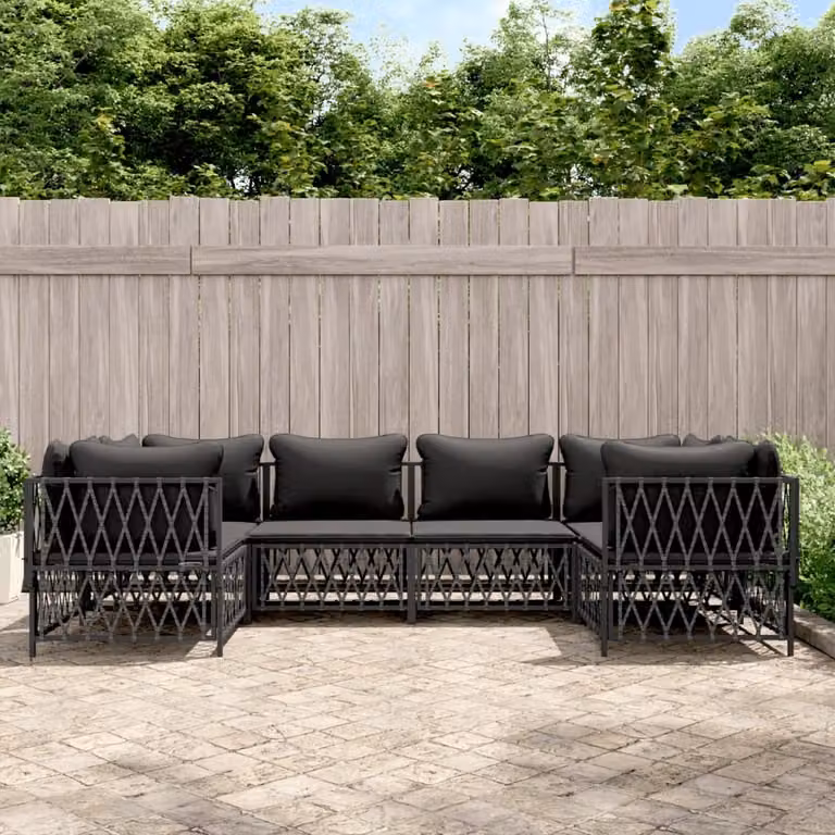 Set da lounge per giardino, 6 pezzi, con cuscini grigio antracite, struttura in acciaio