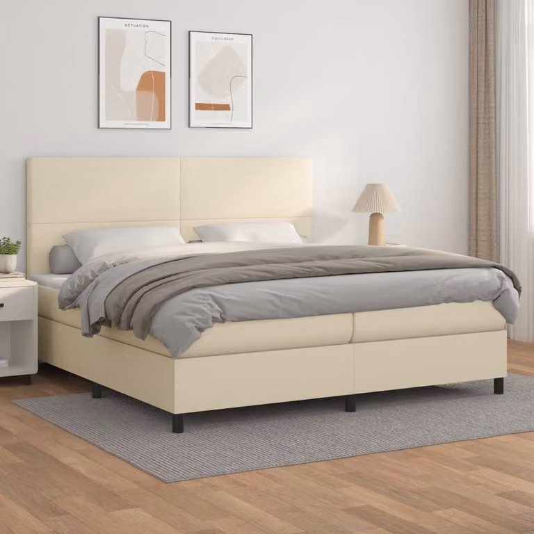 The Living Store Letto a molle con materasso crema 200x200 cm in Pelle finta