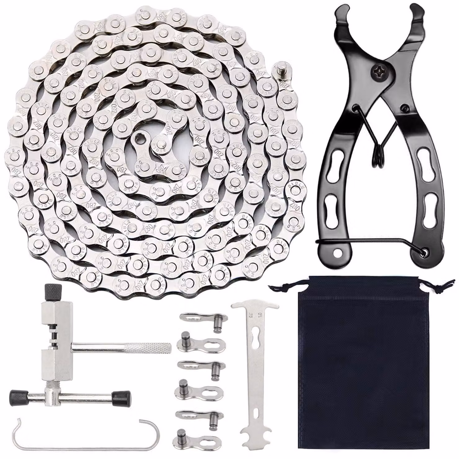 Kit di attrezzi per catene di bicicletta con 116 maglie