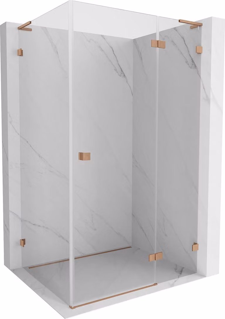 Mexen Lunar L cabina doccia a battente destra 85 x 80 cm, trasparente, rame spazzolato - 834L-085-080-65-00-P