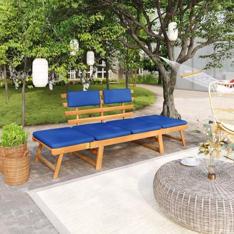 The Living Store Panca da giardino con cuscini 2 in 1 190 cm in legno massiccio di acacia