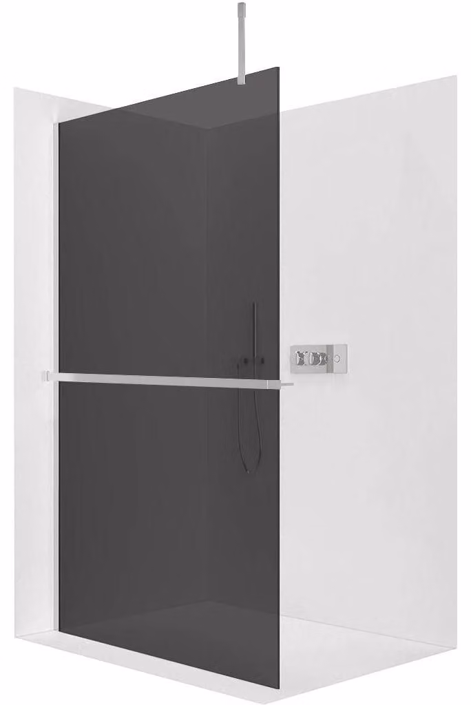 Pannello doccia angolare Walk-in Onyx Top Cube L/P - 8 mm - struttura quadrata + ripiano/portasciugamani - cromato, vetro grigio - 40x200 cm