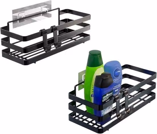 Portaspezie in metallo Set di 2 per parete Sala da pranzo Adesivo per spezie Scaffale da cucina Organizzatore salvaspazio per cucina Bagno Nero 25x12x5cm