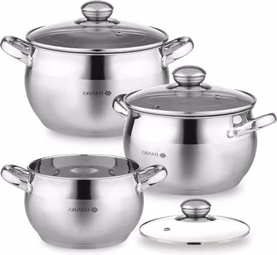 Set di pentole in acciaio inossidabile - Pentole ad induzione con coperchio in vetro - Pentole da cucina classiche con indicazione del livello di liquido interno - Set di pentole