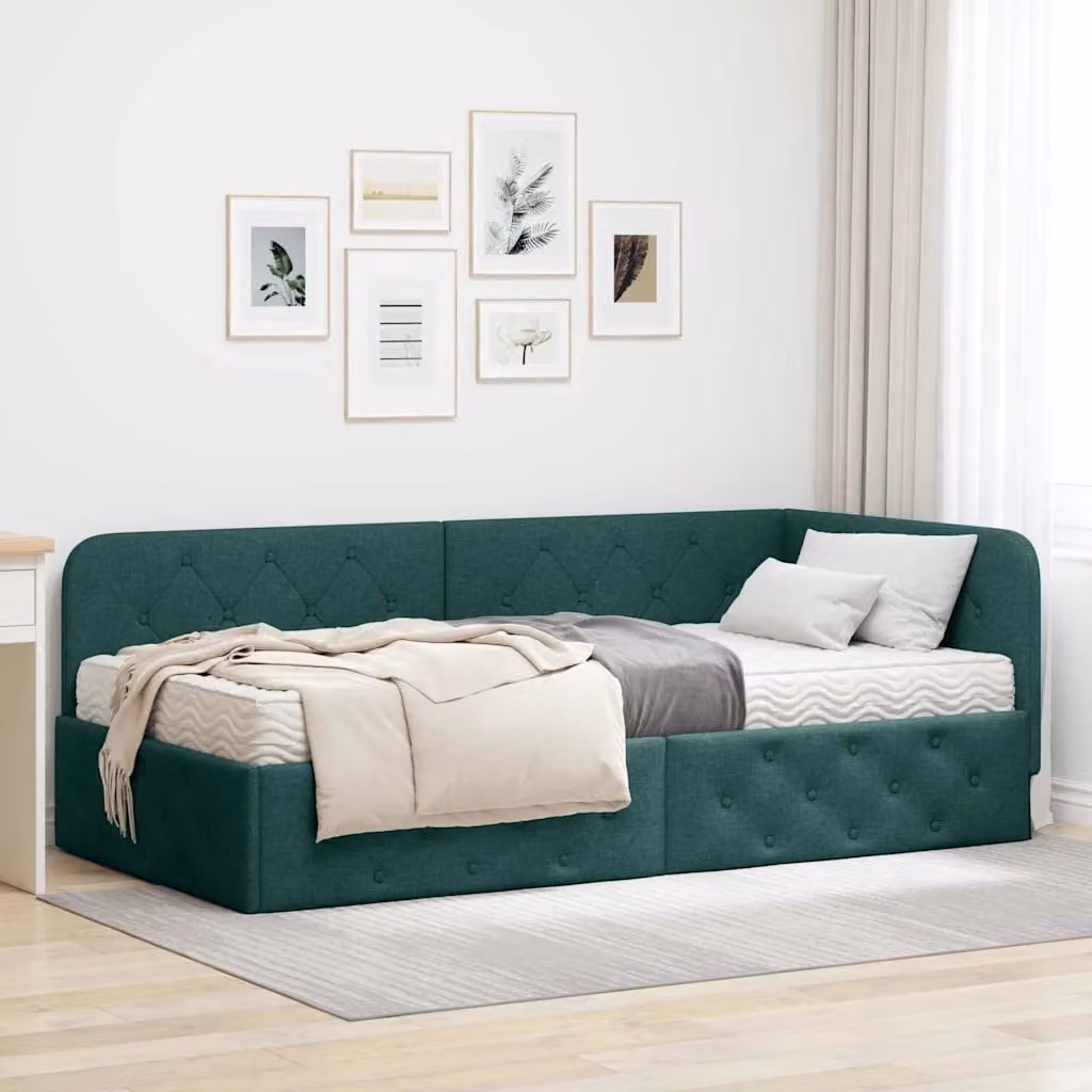 vidaXL Letto ad angolo moderno con chaise longue in tessuto verde, L/P/H: 204 x 140 x 94 cm