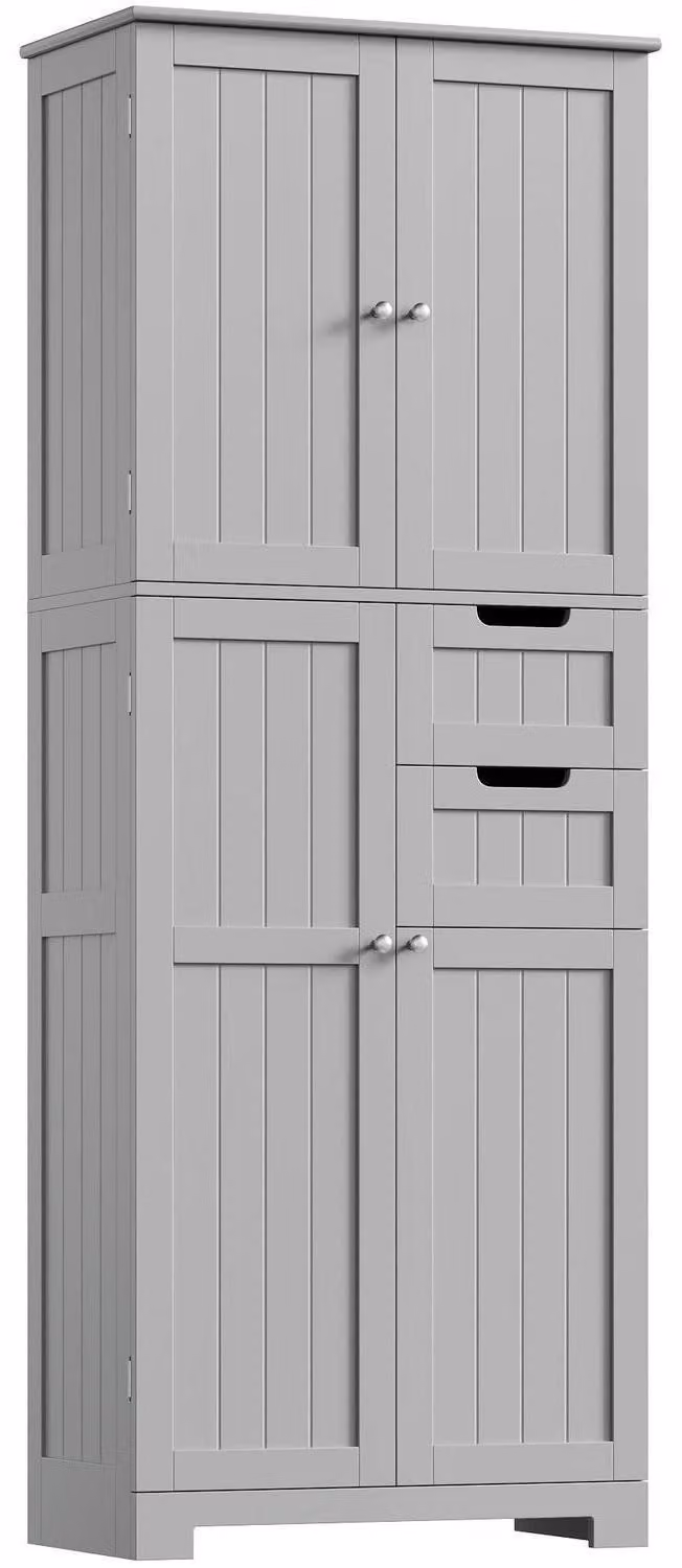 Armadio alto, 4 ante, 2 cassetti, 164,5 x 60 x 30 cm, colore grigio